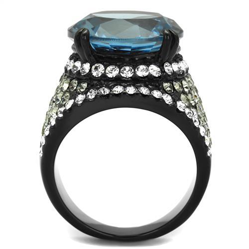 MATK2555 - IP Black(Ion Plating) Stainless Steel Ring with AAA Grade CZ  in London Blue