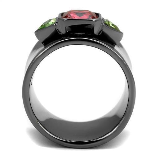MATK2556 - IP Light Black  (IP Gun) Stainless Steel Ring with Synthetic Synthetic Glass in Multi Color