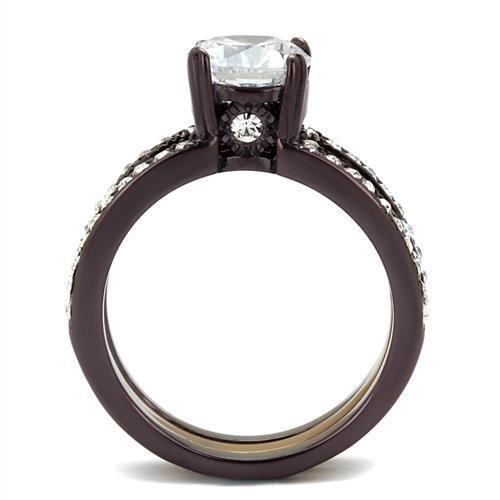 MATK2560 - IP Dark Brown (IP coffee) & IP light Coffee Stainless Steel Ring with AAA Grade CZ  in Clear