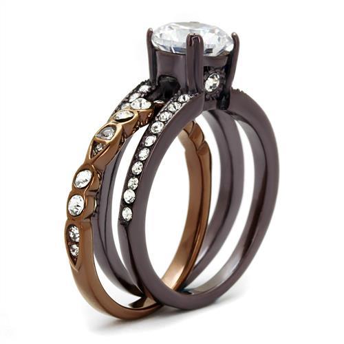 MATK2560 - IP Dark Brown (IP coffee) & IP light Coffee Stainless Steel Ring with AAA Grade CZ  in Clear