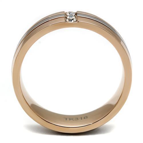 MATK2570 - Two-Tone IP Rose Gold Stainless Steel Ring with Top Grade Crystal  in Clear