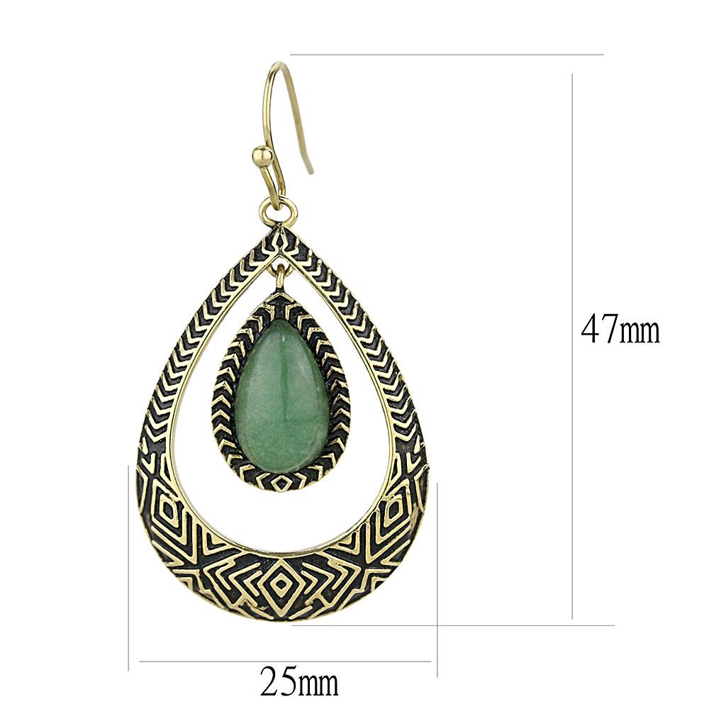 MATK2576 - IP Gold(Ion Plating) Stainless Steel Earrings with Semi-Precious Jade in Emerald