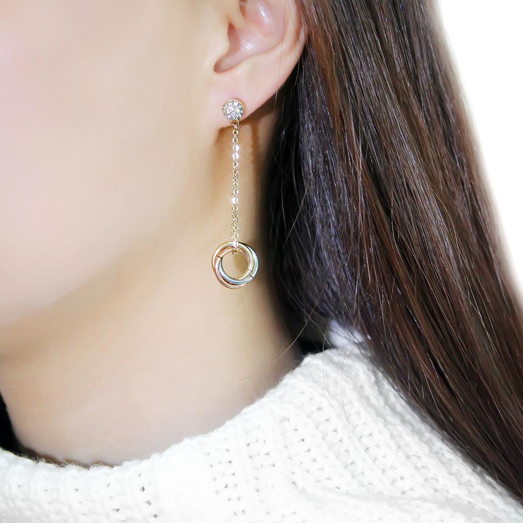MATK2579 - IP Gold & IP Rose Gold (Ion Plating) Stainless Steel Earrings with Top Grade Crystal  in Clear