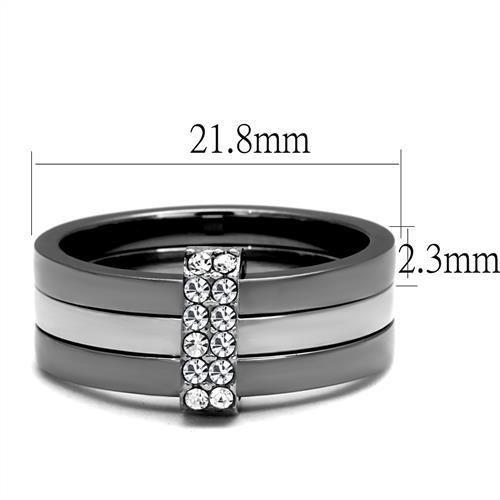 MATK2599 - Two Tone IP Light Black (IP Gun) Stainless Steel Ring with Top Grade Crystal  in Clear
