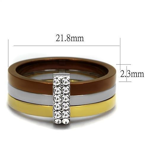 MATK2600 - Three Tone (IP Gold & IP Light coffee & High Polished) Stainless Steel Ring with Top Grade Crystal  in Clear