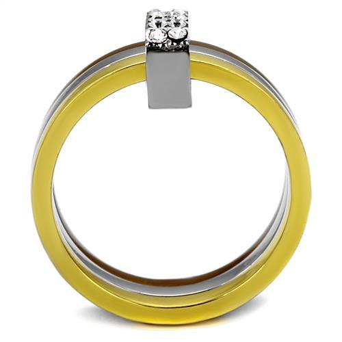 MATK2600 - Three Tone (IP Gold & IP Light coffee & High Polished) Stainless Steel Ring with Top Grade Crystal  in Clear