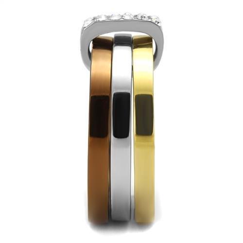 MATK2600 - Three Tone (IP Gold & IP Light coffee & High Polished) Stainless Steel Ring with Top Grade Crystal  in Clear