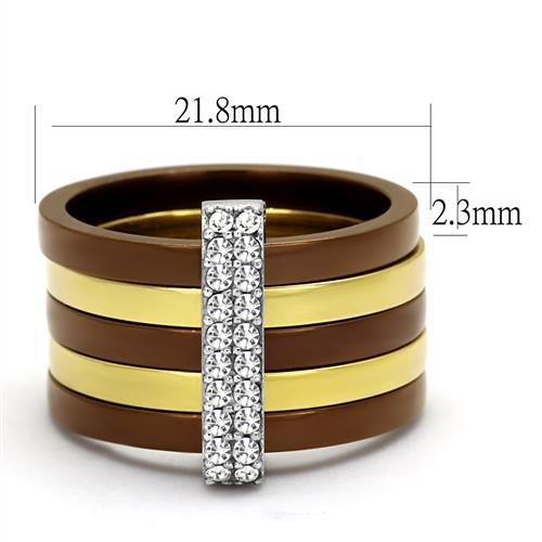 MATK2601 - Three Tone (IP Gold & IP Light coffee & High Polished) Stainless Steel Ring with Top Grade Crystal  in Clear