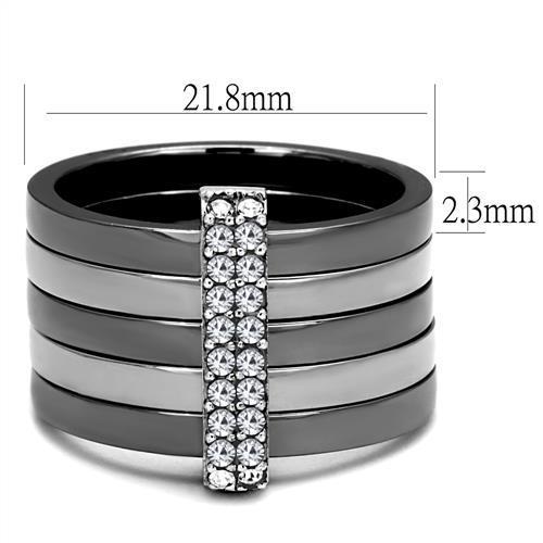 MATK2602 - Two Tone IP Light Black (IP Gun) Stainless Steel Ring with Top Grade Crystal  in Clear