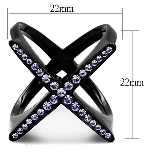 MATK2603 - IP Black(Ion Plating) Stainless Steel Ring with Top Grade Crystal  in Amethyst