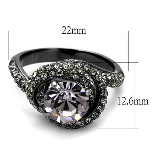 MATK2604 - IP Light Black  (IP Gun) Stainless Steel Ring with Top Grade Crystal  in Light Amethyst