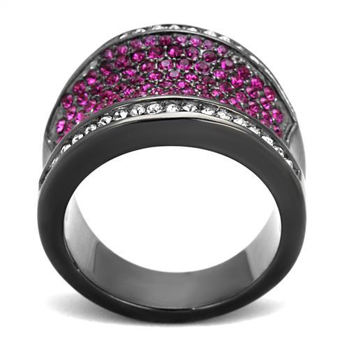 MATK2606 - IP Light Black  (IP Gun) Stainless Steel Ring with Top Grade Crystal  in Amethyst