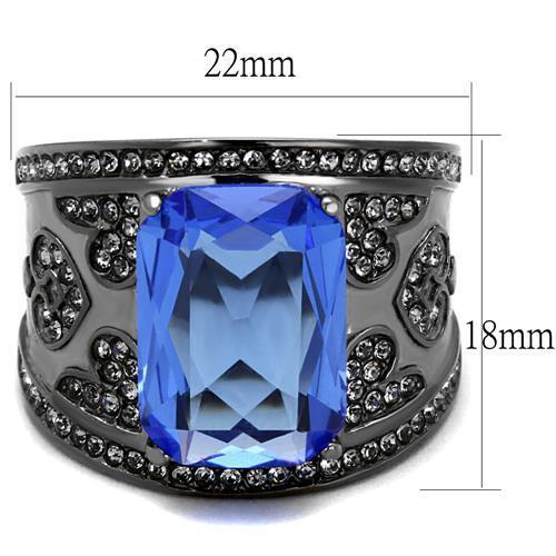 MATK2607 - IP Light Black  (IP Gun) Stainless Steel Ring with Top Grade Crystal  in Sapphire