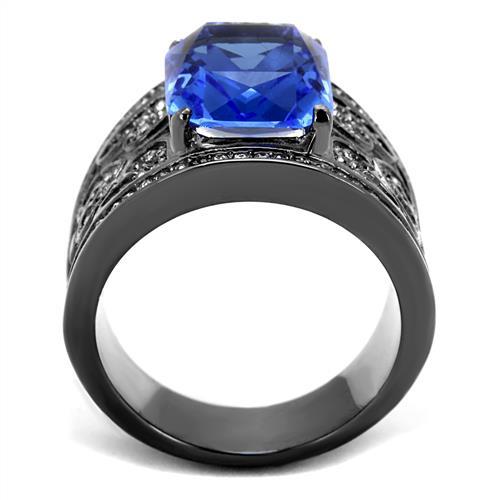 MATK2607 - IP Light Black  (IP Gun) Stainless Steel Ring with Top Grade Crystal  in Sapphire
