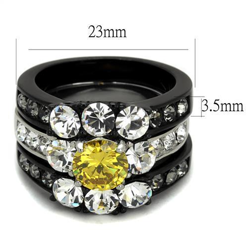 MATK2615 - Two-Tone IP Black (Ion Plating) Stainless Steel Ring with AAA Grade CZ  in Topaz