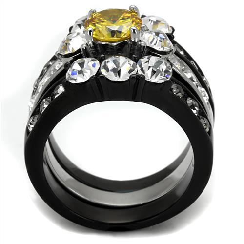 MATK2615 - Two-Tone IP Black (Ion Plating) Stainless Steel Ring with AAA Grade CZ  in Topaz