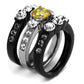 MATK2615 - Two-Tone IP Black (Ion Plating) Stainless Steel Ring with AAA Grade CZ  in Topaz