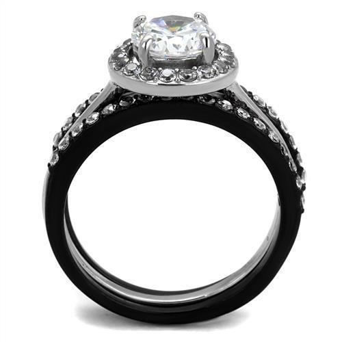 MATK2620 - Two-Tone IP Black (Ion Plating) Stainless Steel Ring with AAA Grade CZ  in Clear