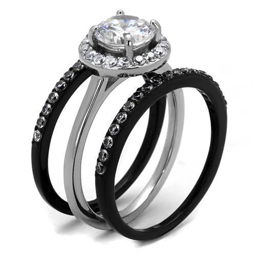 MATK2620 - Two-Tone IP Black (Ion Plating) Stainless Steel Ring with AAA Grade CZ  in Clear