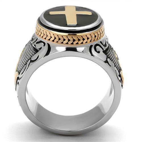 MATK2623 - Two-Tone IP Rose Gold Stainless Steel Ring with Epoxy  in Jet