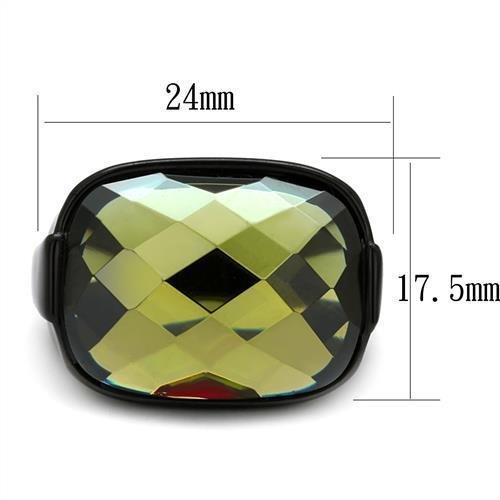 MATK2639 - IP Black(Ion Plating) Stainless Steel Ring with AAA Grade CZ  in Olivine color