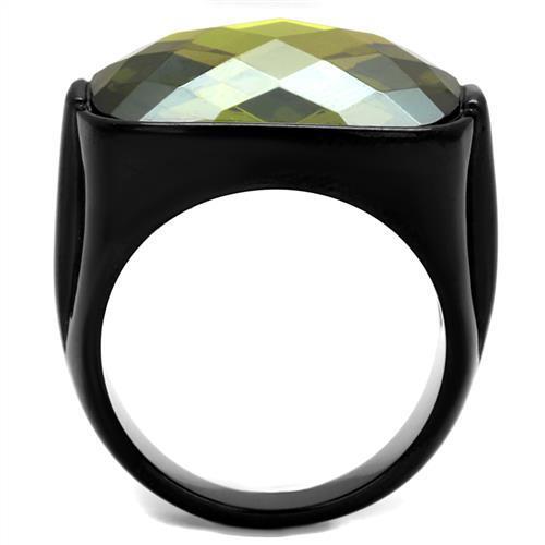 MATK2639 - IP Black(Ion Plating) Stainless Steel Ring with AAA Grade CZ  in Olivine color