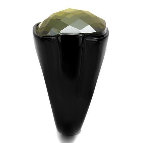 MATK2639 - IP Black(Ion Plating) Stainless Steel Ring with AAA Grade CZ  in Olivine color