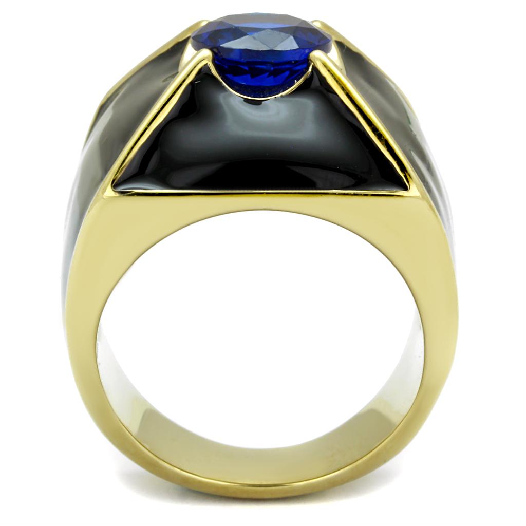 MATK2640 - IP Gold(Ion Plating) Stainless Steel Ring with AAA Grade CZ  in London Blue