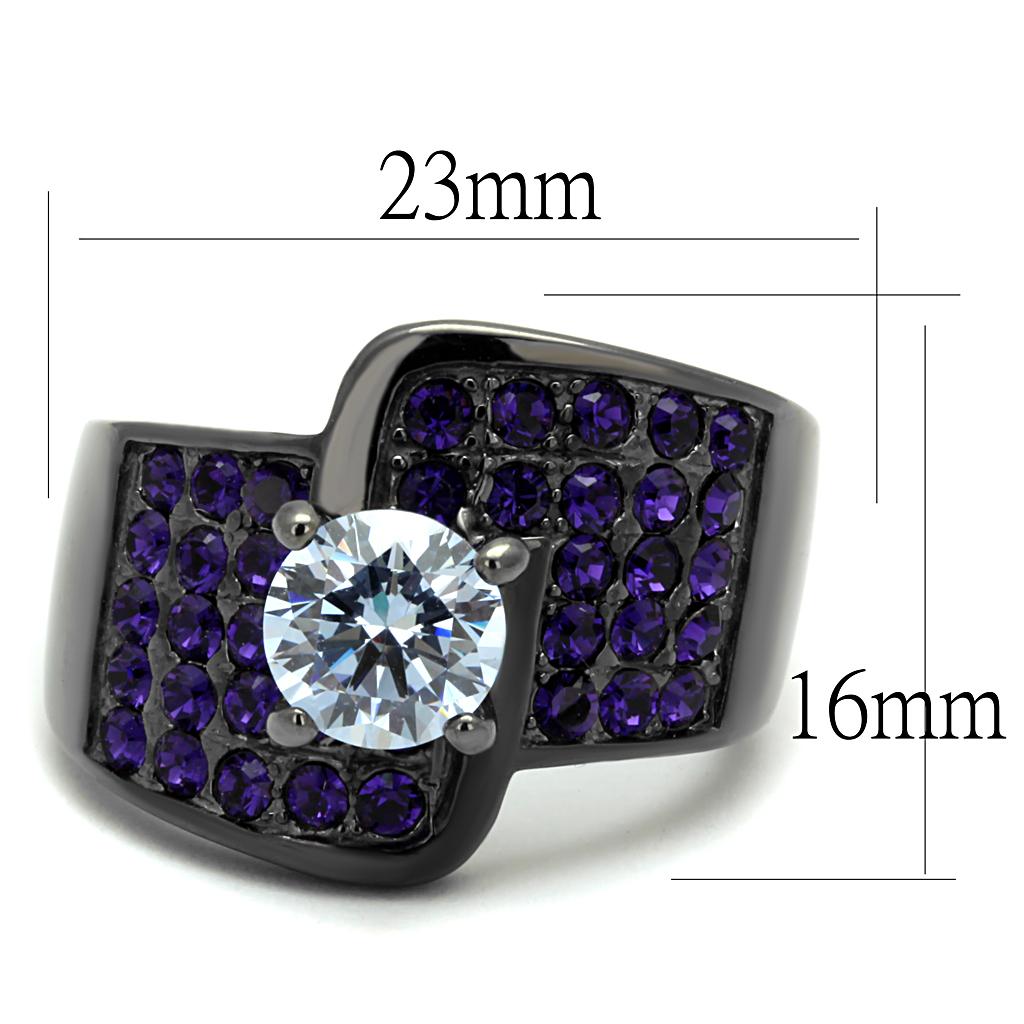 MATK2644 - IP Light Black  (IP Gun) Stainless Steel Ring with AAA Grade CZ  in Light Amethyst