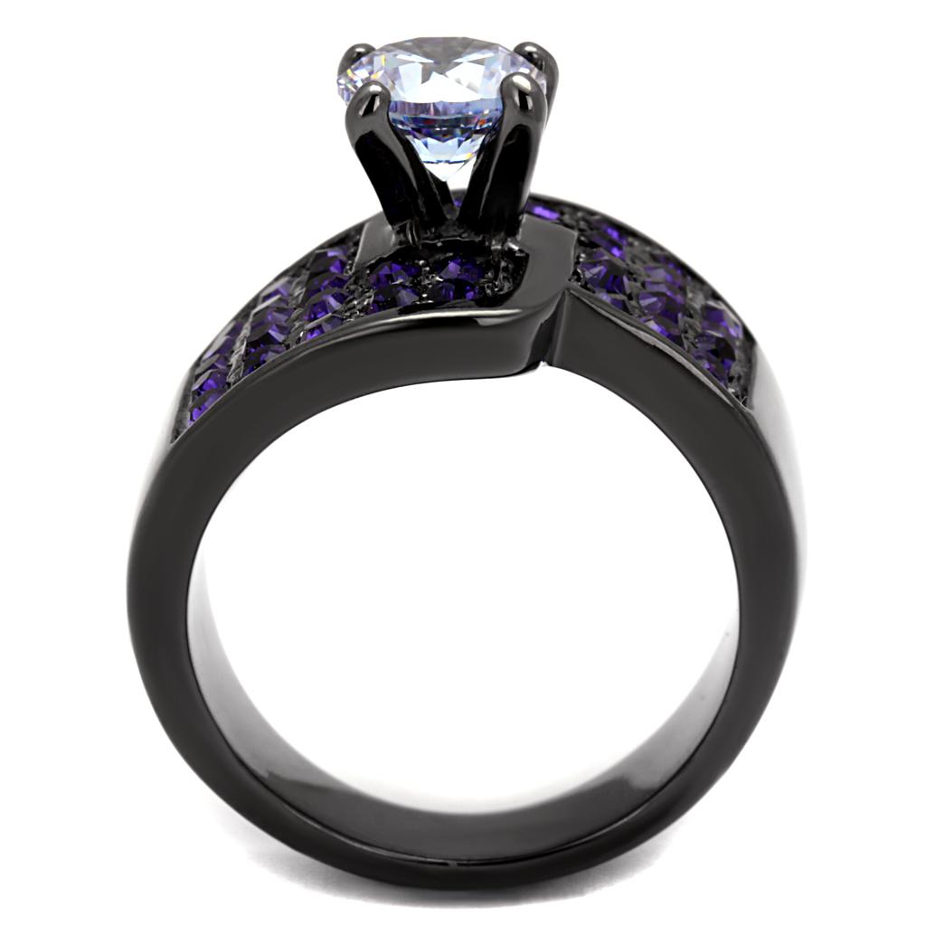 MATK2644 - IP Light Black  (IP Gun) Stainless Steel Ring with AAA Grade CZ  in Light Amethyst