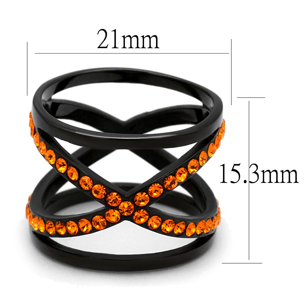 MATK2645 - IP Black(Ion Plating) Stainless Steel Ring with Top Grade Crystal  in Orange