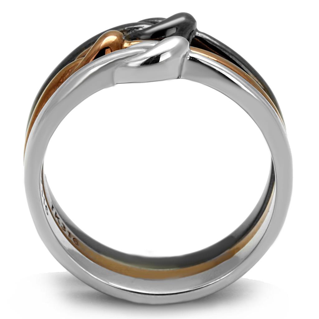 MATK2648 - Three Tone (IP Light Coffee & IP Light Black & High Polished) Stainless Steel Ring with No Stone