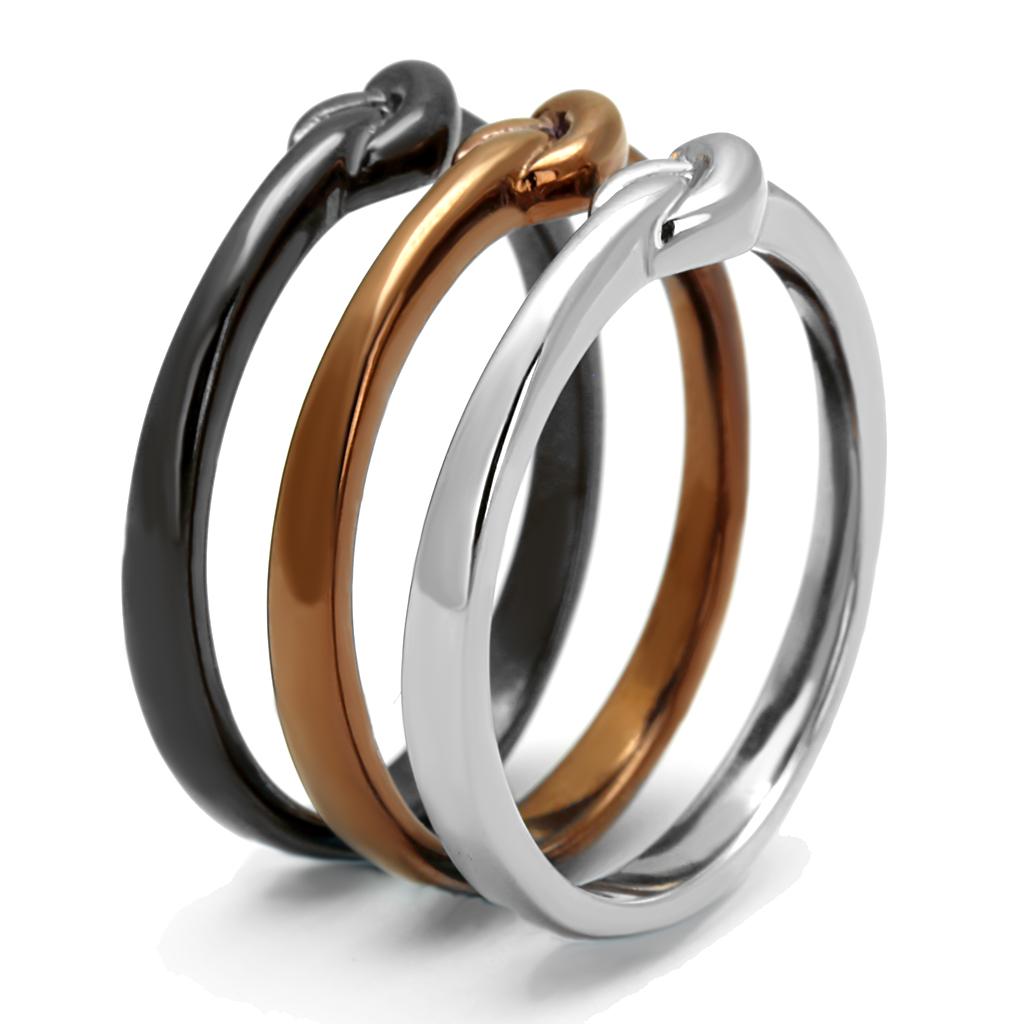 MATK2648 - Three Tone (IP Light Coffee & IP Light Black & High Polished) Stainless Steel Ring with No Stone