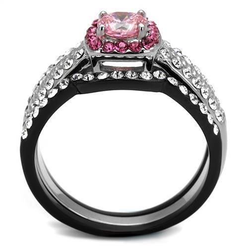 MATK2651 - Two-Tone IP Black (Ion Plating) Stainless Steel Ring with AAA Grade CZ  in Light Rose