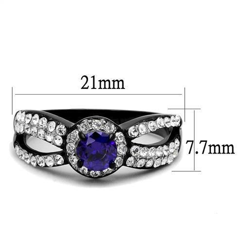 MATK2653 - Two-Tone IP Black (Ion Plating) Stainless Steel Ring with AAA Grade CZ  in Tanzanite