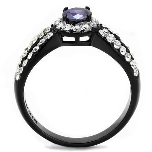 MATK2653 - Two-Tone IP Black (Ion Plating) Stainless Steel Ring with AAA Grade CZ  in Tanzanite