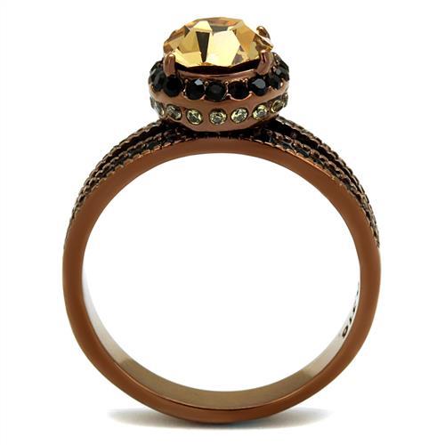 MATK2654 - IP Coffee light Stainless Steel Ring with Top Grade Crystal  in Light Smoked