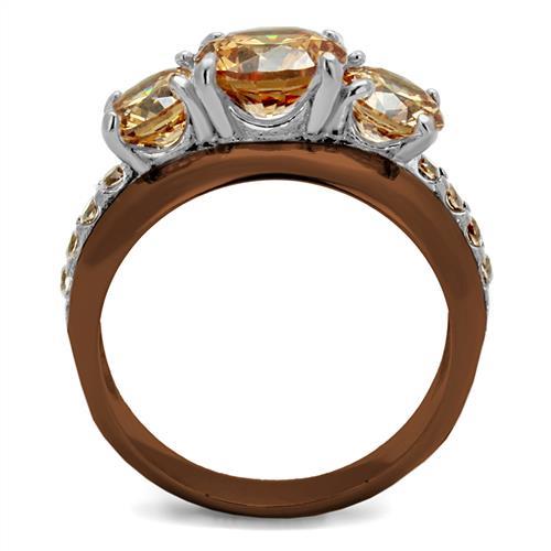 MATK2656 - Two Tone IP Light Brown (IP Light coffee) Stainless Steel Ring with AAA Grade CZ  in Champagne