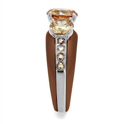 MATK2656 - Two Tone IP Light Brown (IP Light coffee) Stainless Steel Ring with AAA Grade CZ  in Champagne