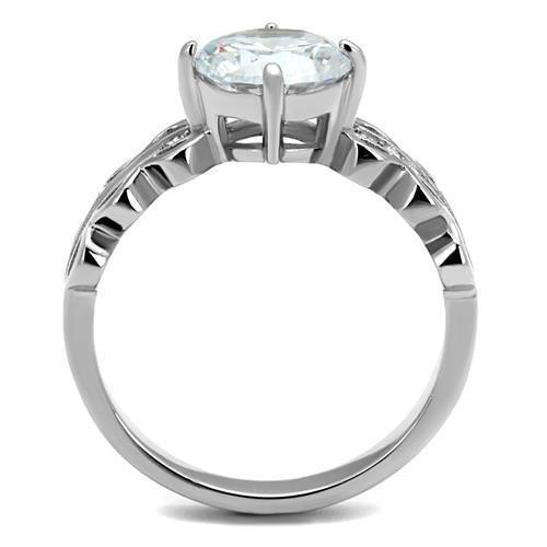 MATK2658 - High polished (no plating) Stainless Steel Ring with AAA Grade CZ  in Clear