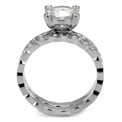 MATK2659 - High polished (no plating) Stainless Steel Ring with AAA Grade CZ  in Clear