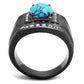 MATK2662 - IP Light Black  (IP Gun) Stainless Steel Ring with Synthetic Turquoise in Sea Blue