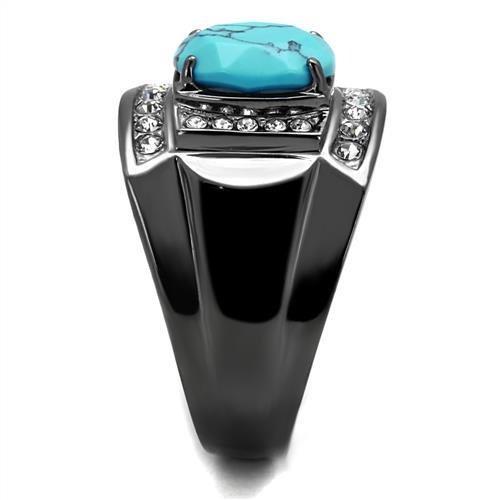 MATK2662 - IP Light Black  (IP Gun) Stainless Steel Ring with Synthetic Turquoise in Sea Blue