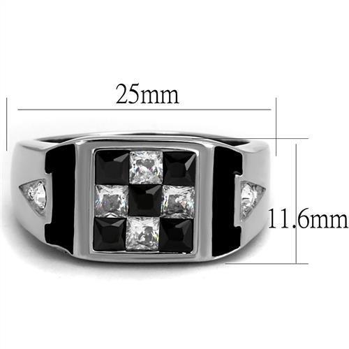 MATK2663 - High polished (no plating) Stainless Steel Ring with AAA Grade CZ  in Jet