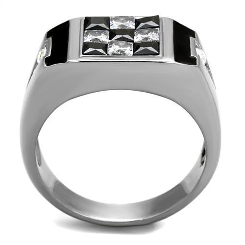 MATK2663 - High polished (no plating) Stainless Steel Ring with AAA Grade CZ  in Jet