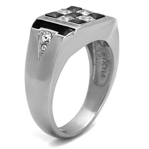 MATK2663 - High polished (no plating) Stainless Steel Ring with AAA Grade CZ  in Jet