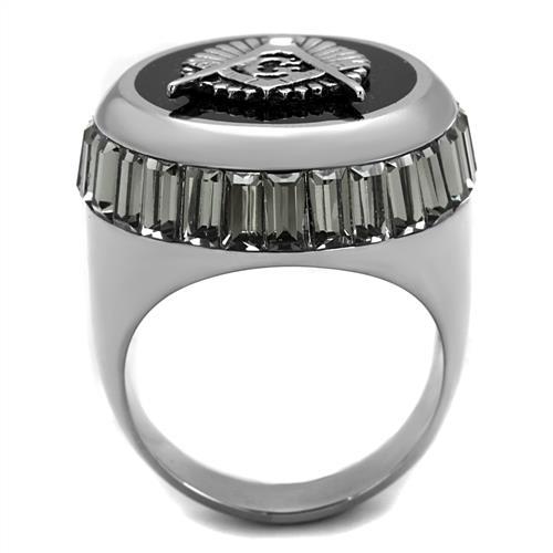 MATK2666 - High polished (no plating) Stainless Steel Ring with Top Grade Crystal  in Jet