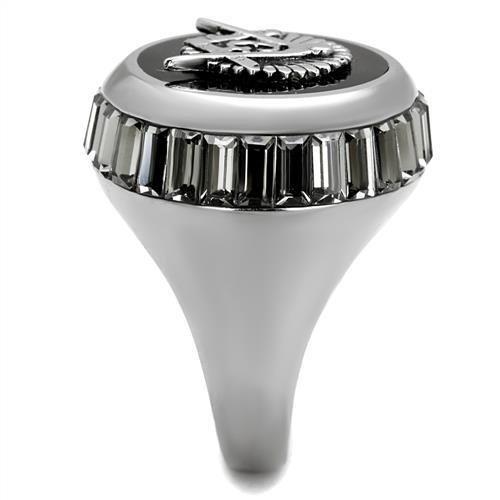 MATK2666 - High polished (no plating) Stainless Steel Ring with Top Grade Crystal  in Jet