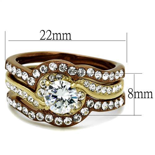 MATK2669 - IP Gold & IP Light Brown (IP Light coffee) Stainless Steel Ring with AAA Grade CZ  in Clear