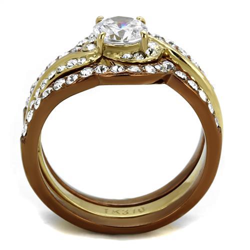 MATK2669 - IP Gold & IP Light Brown (IP Light coffee) Stainless Steel Ring with AAA Grade CZ  in Clear